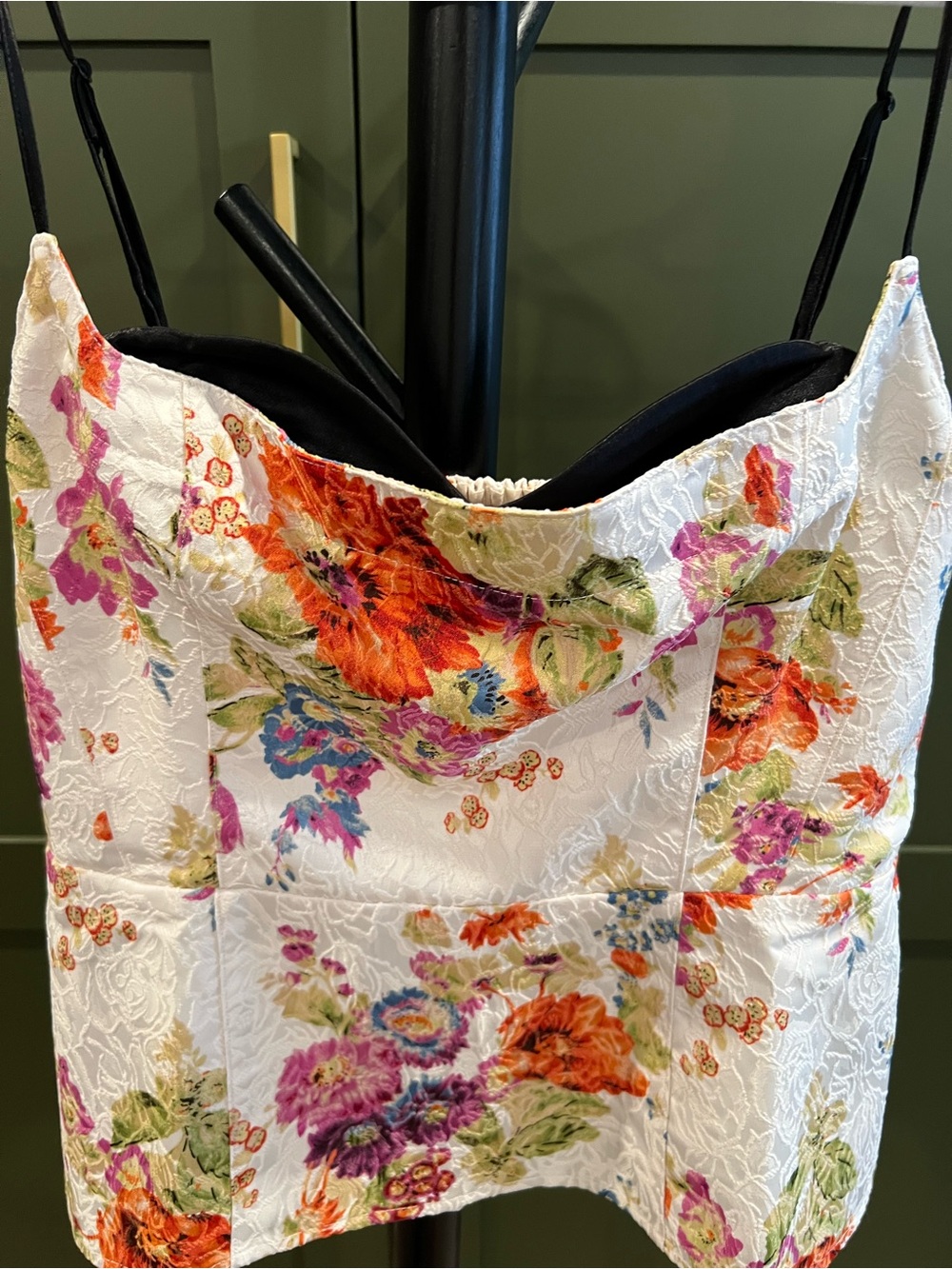 Maeve White Floral and Black Inlet Corset with Smocked Back